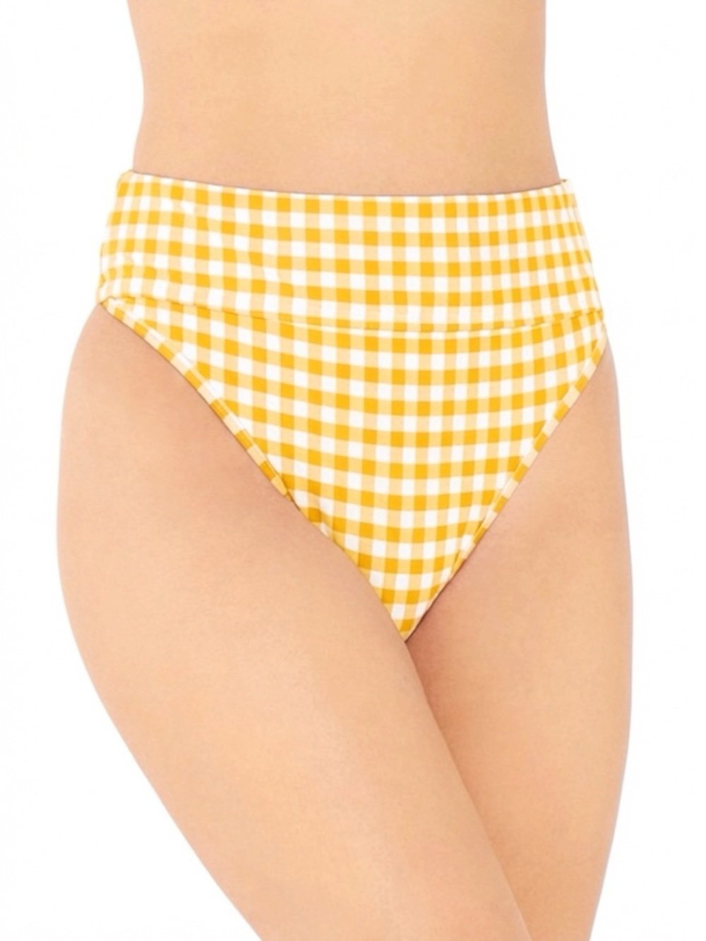 Freshwater Banded High-Leg White and Yellow Check Bikini Bottoms